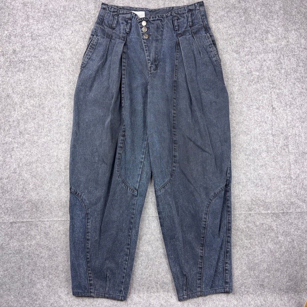 VTG Anchor Blue Jeans 32x32 Black Wash Pleated Jodhpur Balloon Leg 80s Y2K